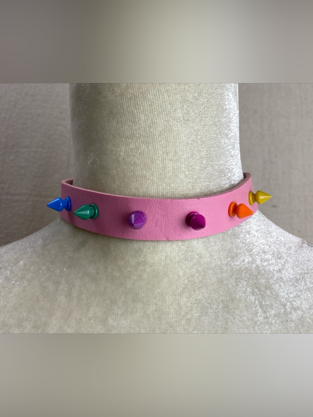 Pink Faux Leather Choker with Colorful Studs